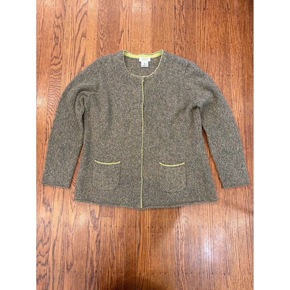 Talbots Woman Wool Angora Tweed Cardigan Sweater Olive Green 1X
